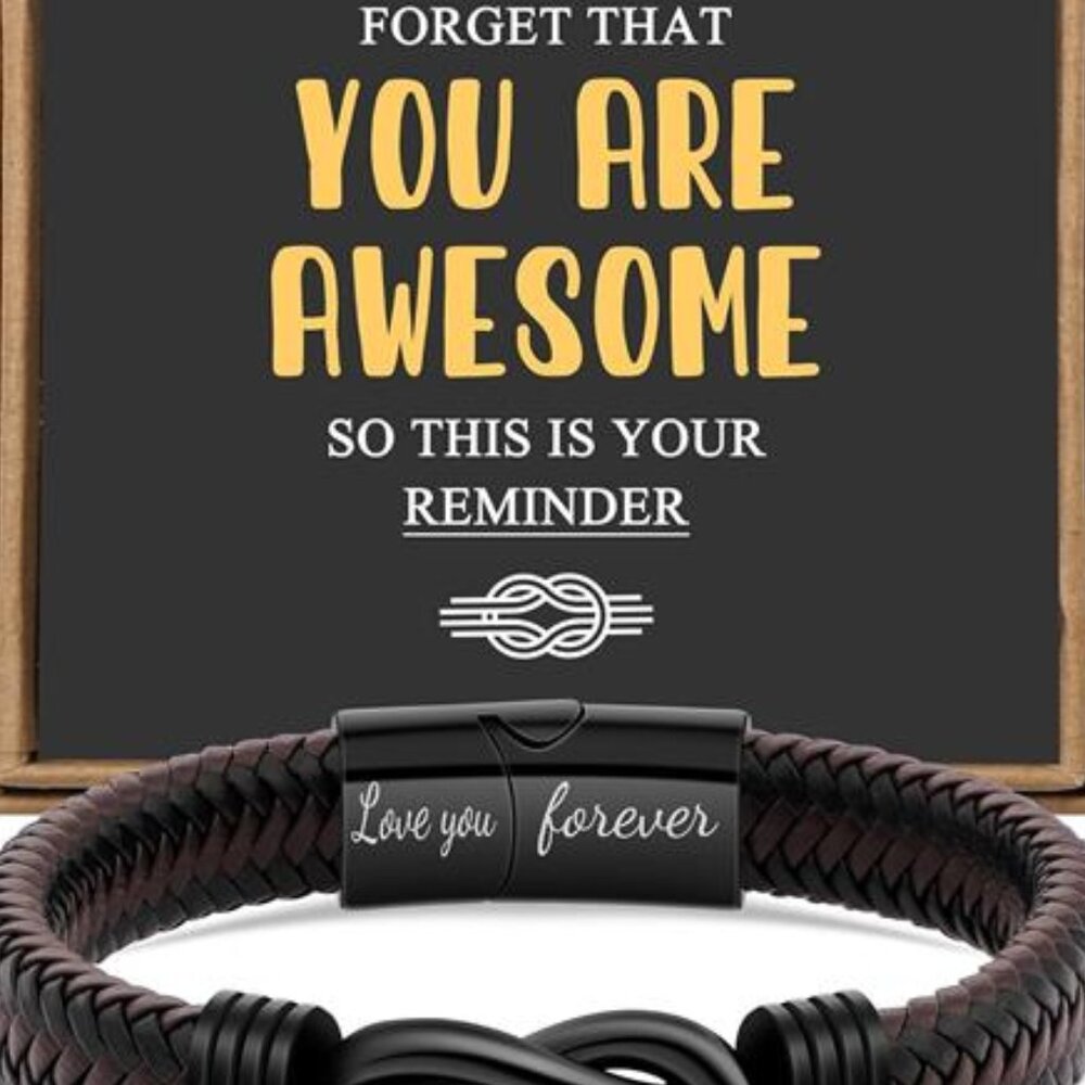 Gift For Men Infinity Bracelet Braided Leather Stainless Steel Love You Forever